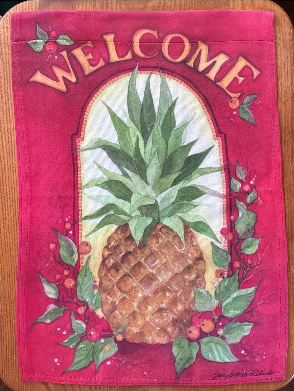 Welcome Pineapple Decorative Flag - Red and Green 12 x 17